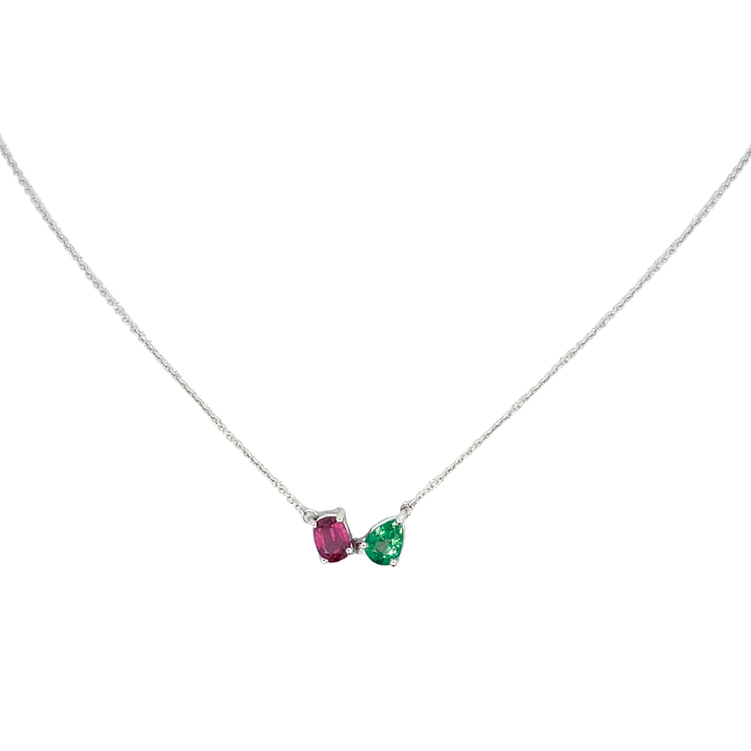 18K WHITE GOLD NECKLACE WITH POIR EMERALD AND RUBY