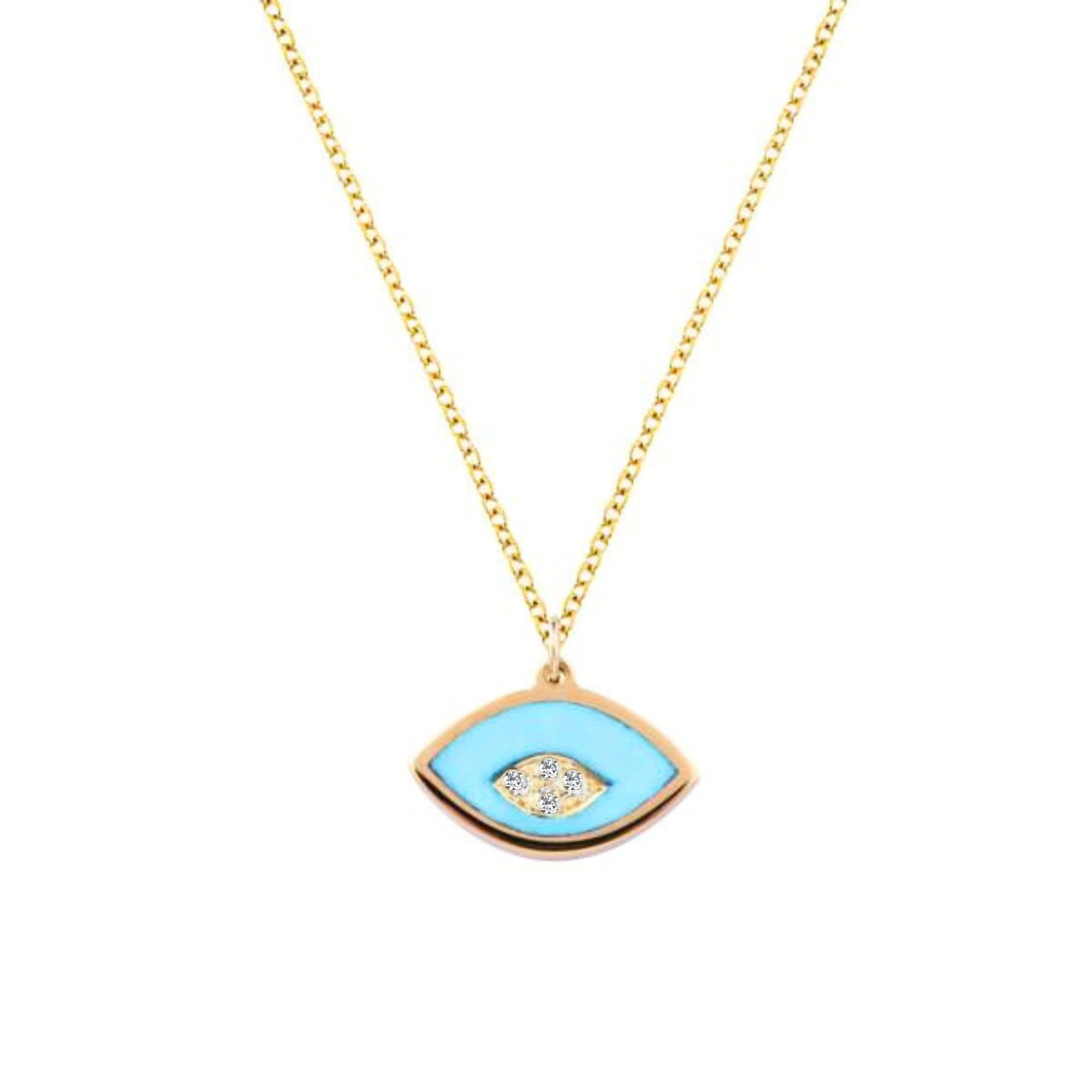 K14 GOLD NECKLACE WITH CERAMIC EVIL EYE AND DIAMONDS
