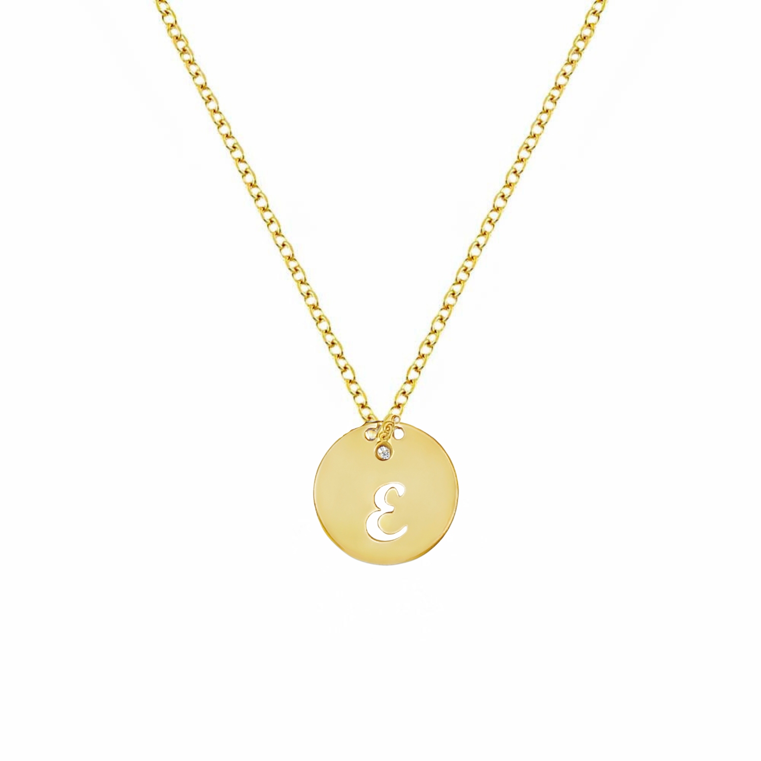 K14 GOLD NECKLACE WITH INITIAL -E- AND DIAMOND