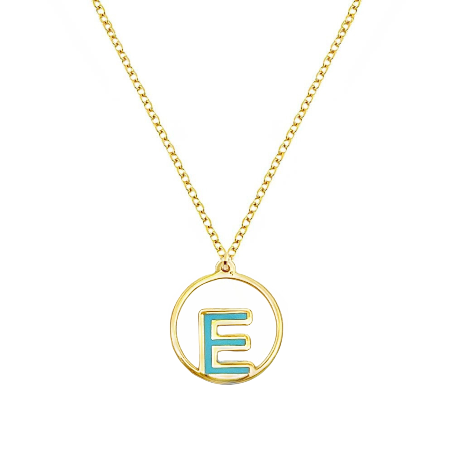 K14 GOLD NECKLACE WITH CERAMIC BLUE ΙΝΙΤΙΑL-E-