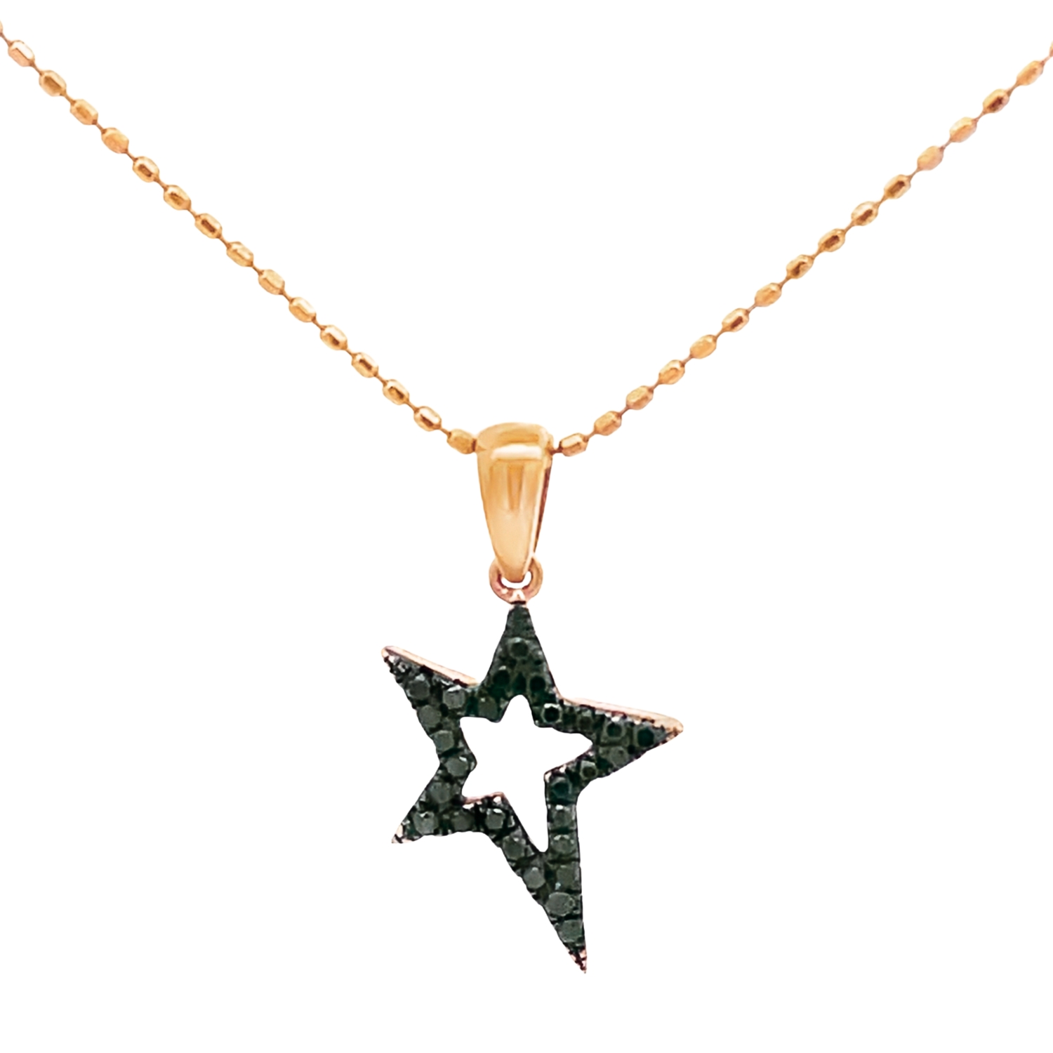 18K ROSE GOLD STAR NECKLACE WITH BLACK DIAMONDS