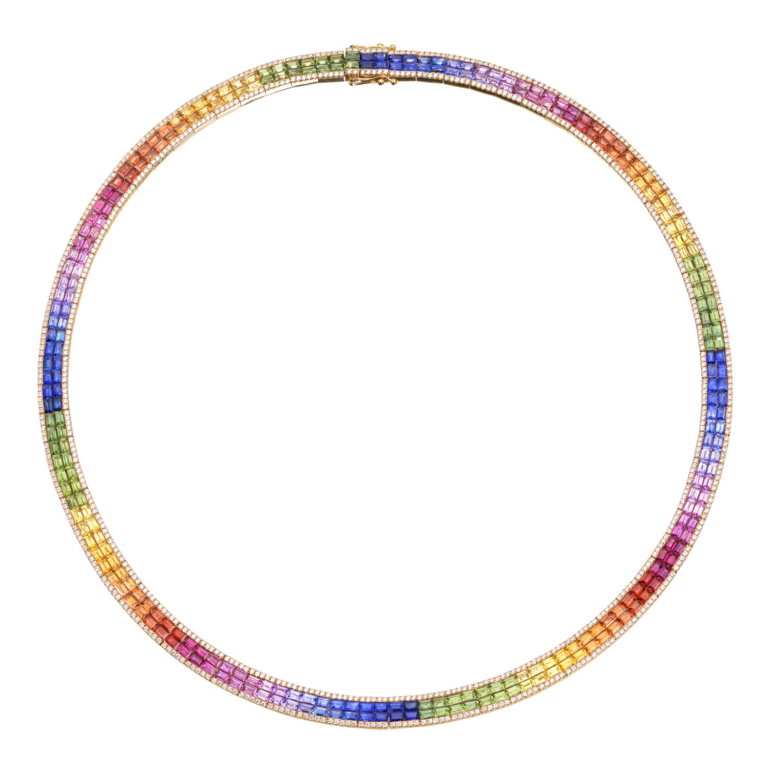 K18 PINK GOLD NECKLACE WITH DIAMONDS & FANCY SAPPHIRES