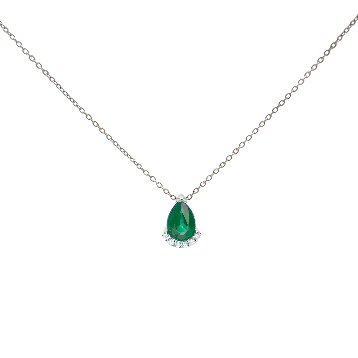 WHITE GOLD K18 NECKLACE WITH POIR EMERALD & DIAMONDS
