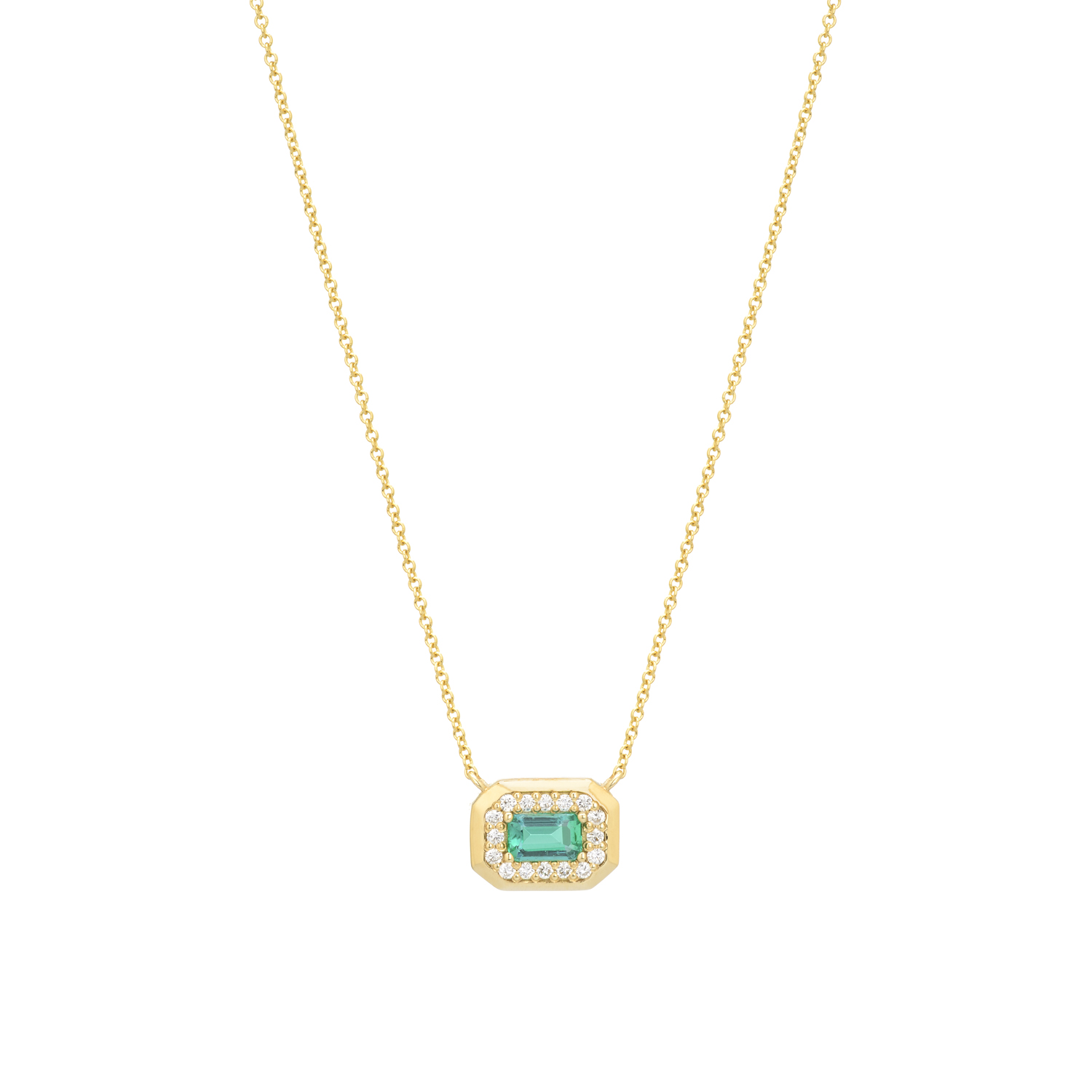 18K GOLD NECKLACE WITH DIAMONDS AND EMERALD