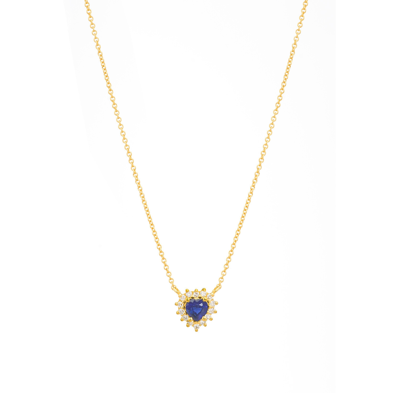 18K GOLD HEART NECKLACE WITH DIAMONDS AND SAPPHIRE
