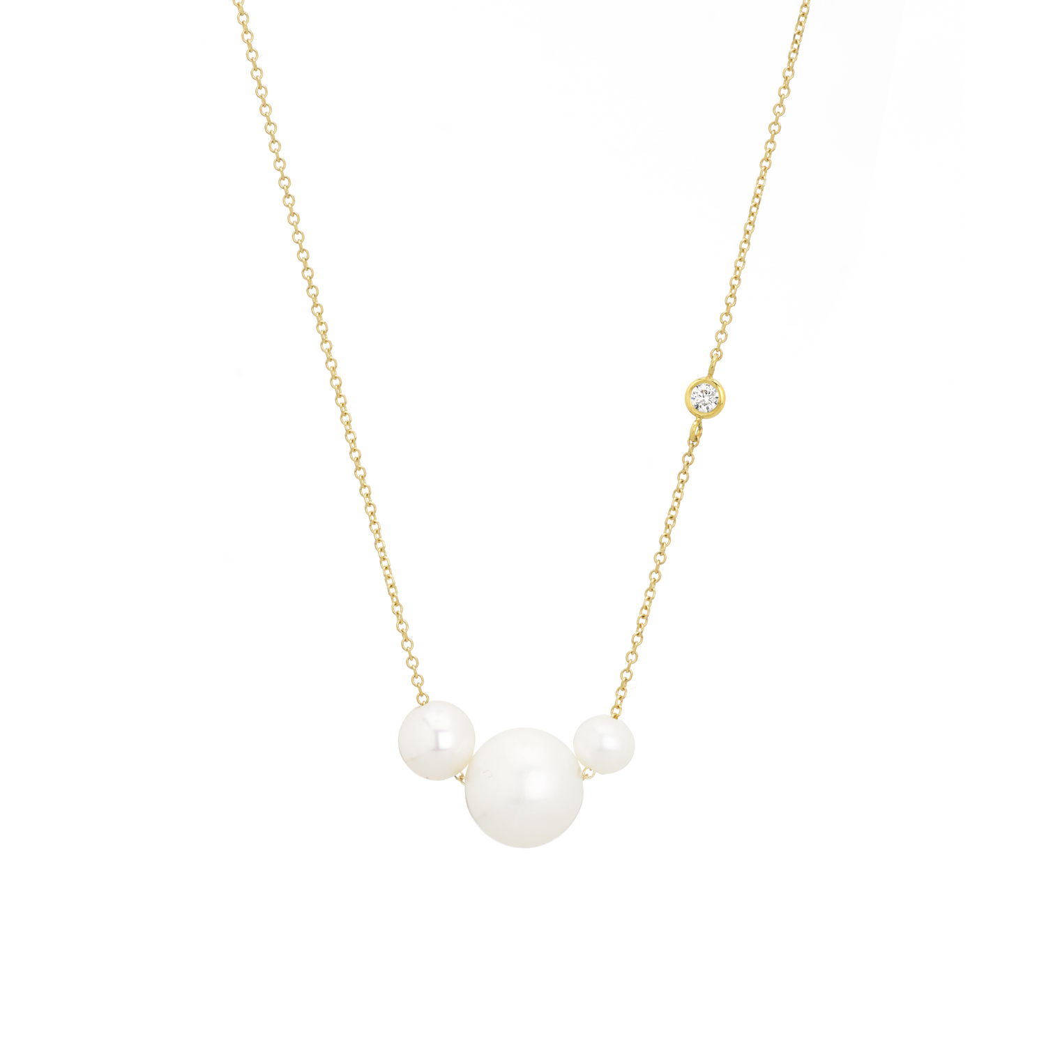 NECKLACE K14 GOLD WITH PEARLS & DIAMONDS