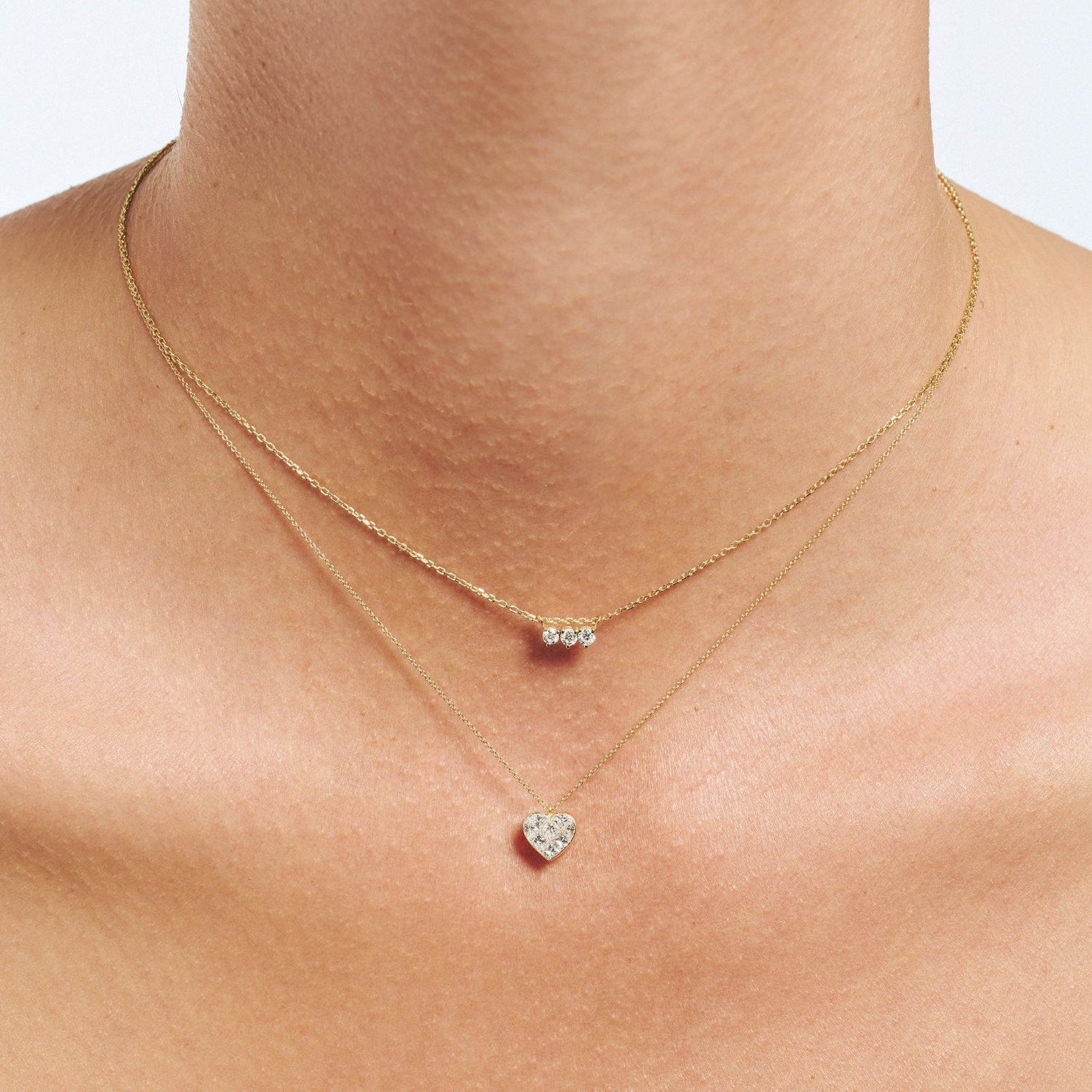 K18 GOLD HEART NECKLACE K18 WITH STEP CUT DIAMONDS