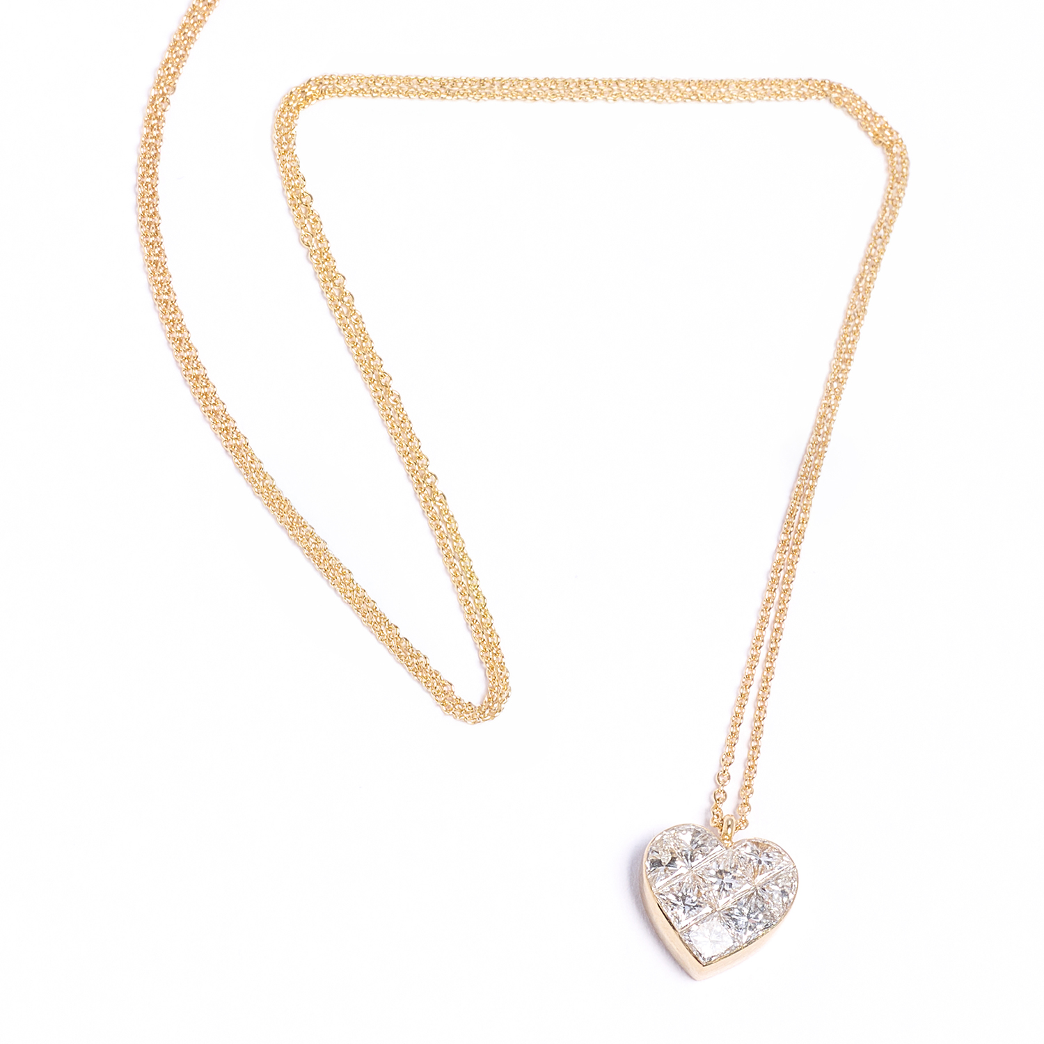 K18 GOLD HEART NECKLACE K18 WITH STEP CUT DIAMONDS