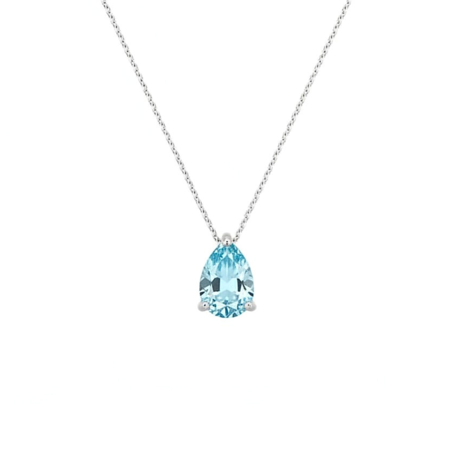 WHITE GOLD NECKLACE WITH AQUAMΑRINE POIR DIAMOND