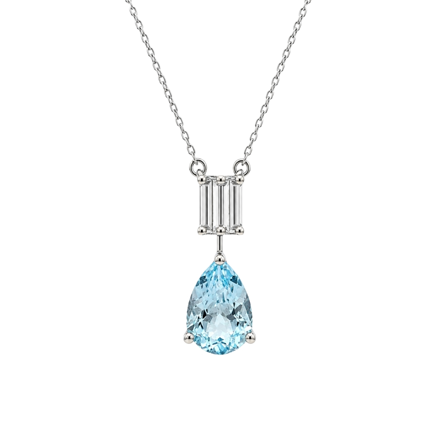 K18 GOLD NECKLACE WITH AQUAMARINE POIR AND DIAMONDS
