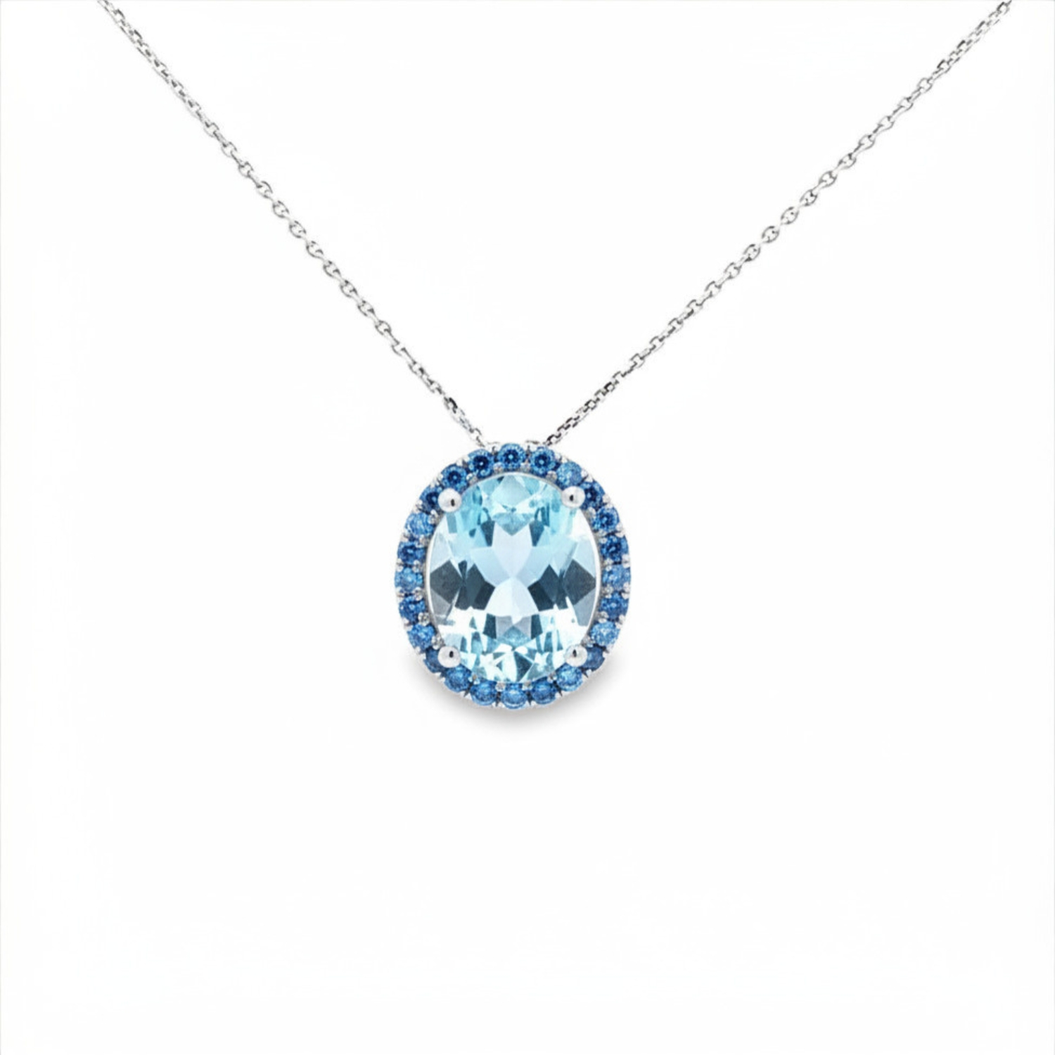 K18 WHITE GOLD NECKLACE WITH TOPAZ AND AQUAMARINE