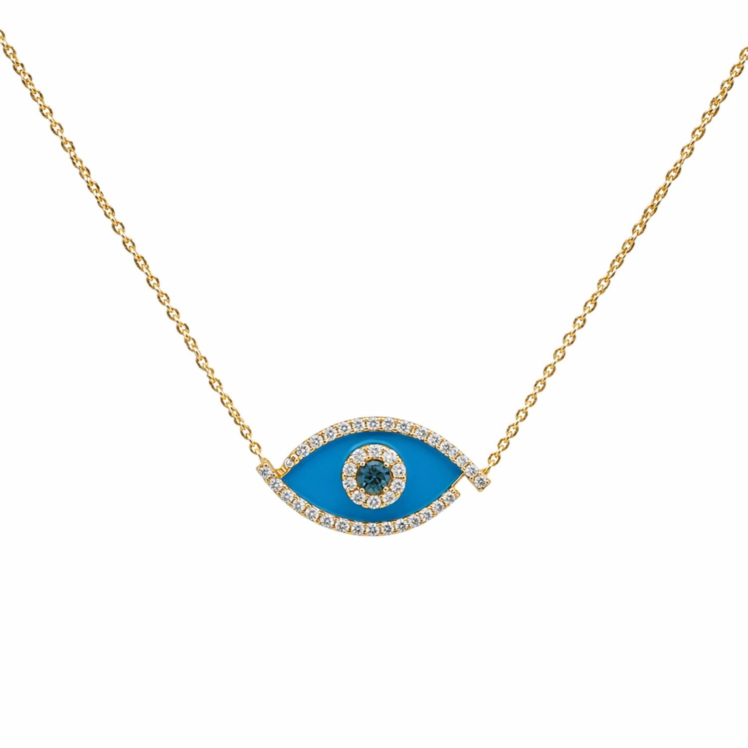 K18 GOLD NECKLACE WITH DIAMONDS AND BLUE TOPAZ