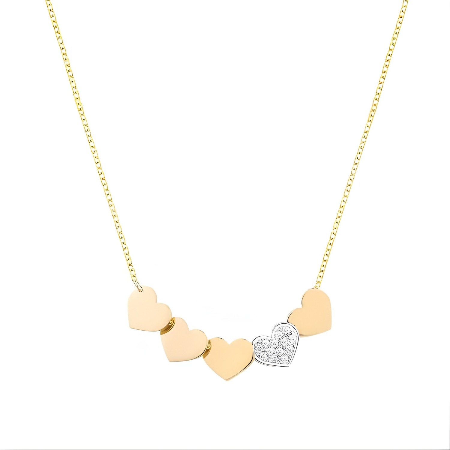 GOLD NECKLACE WITH HEARTS AND DIAMONDS