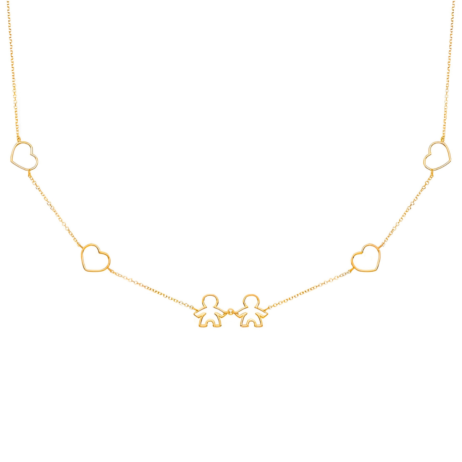 GOLD NECKLACE WITH 2 HEARTS AND BOY FIGURES