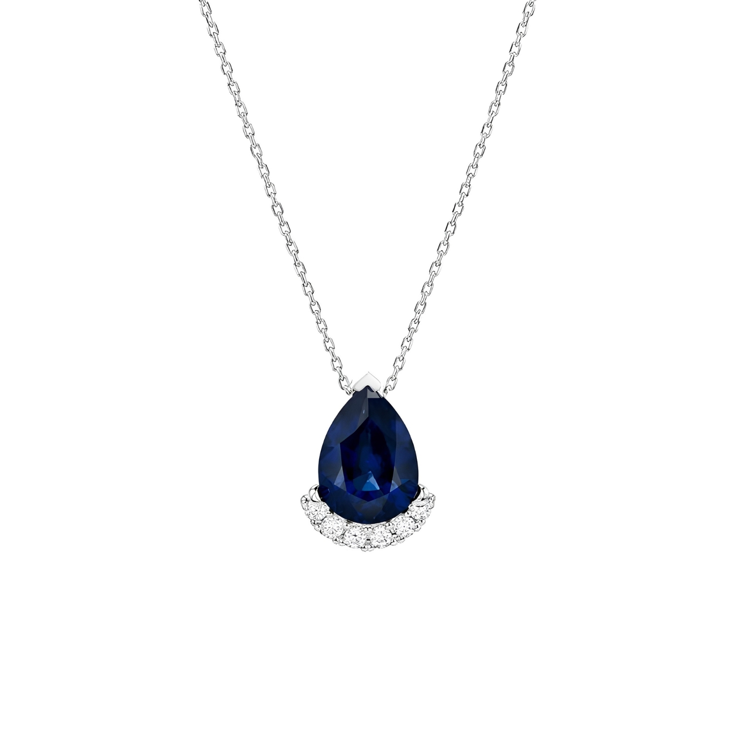 18K WHITE GOLD ΝΕCKLACE WITH PEAR-CUT SAPPHIRE AND DIAMOND