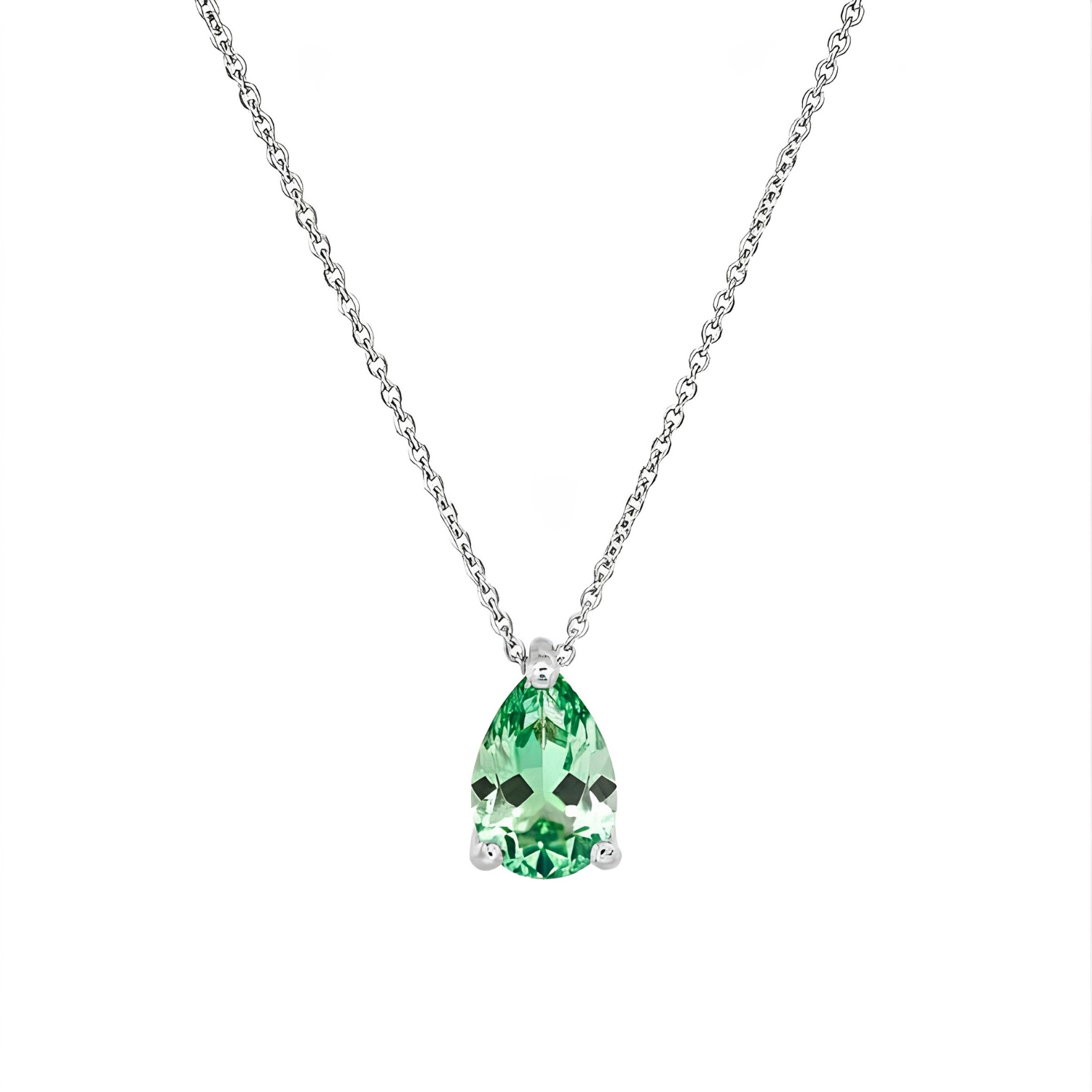 WHITE GOLD NECKLACE K18 WITH GREEN POIR EMERALD