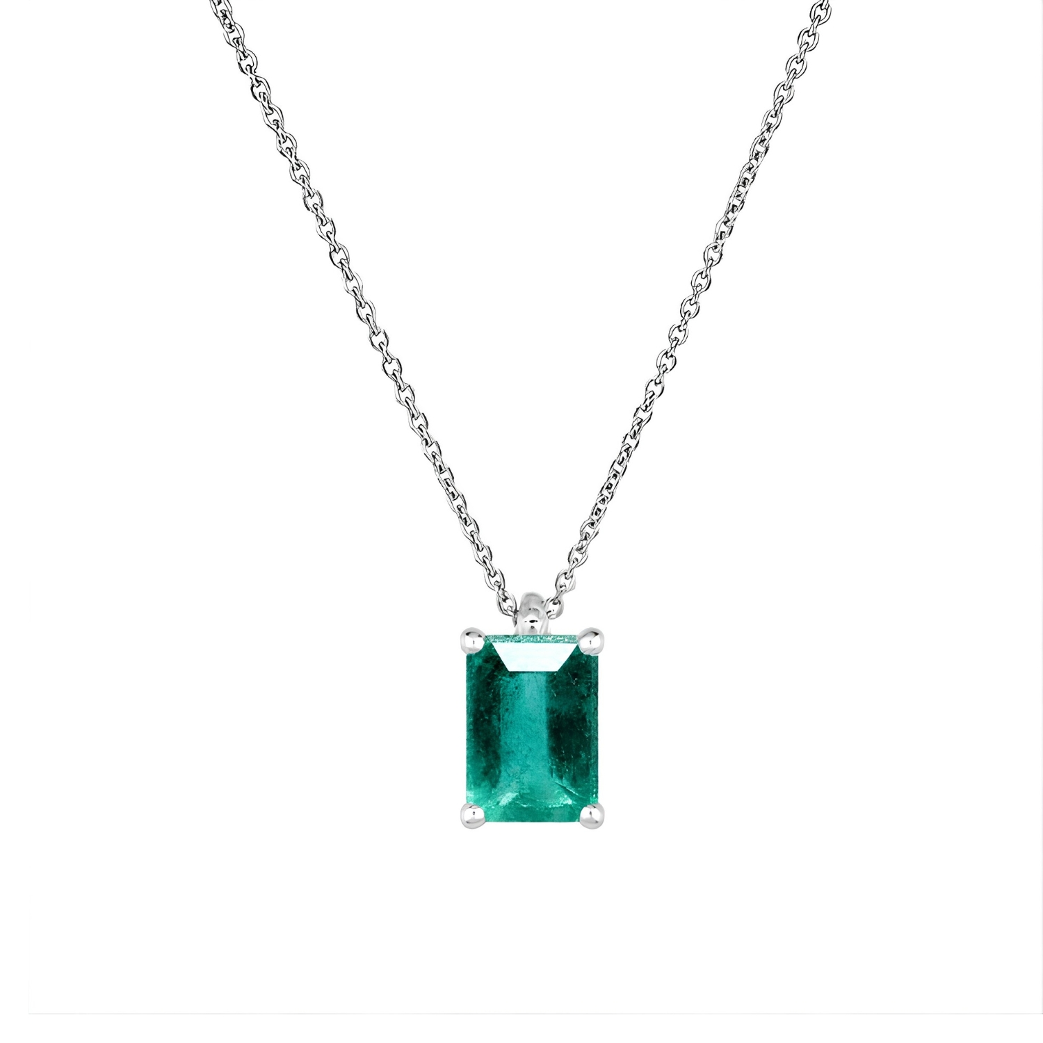 WHITE GOLD NECKLACE K18 WITH EMERALD