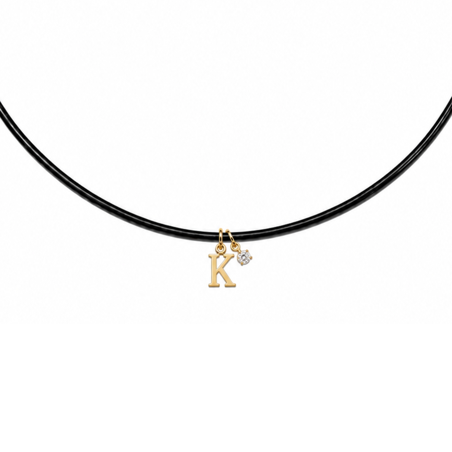 14K GOLD INITIAL MONOGRAM -K- NECKLACE AND DIAMOND