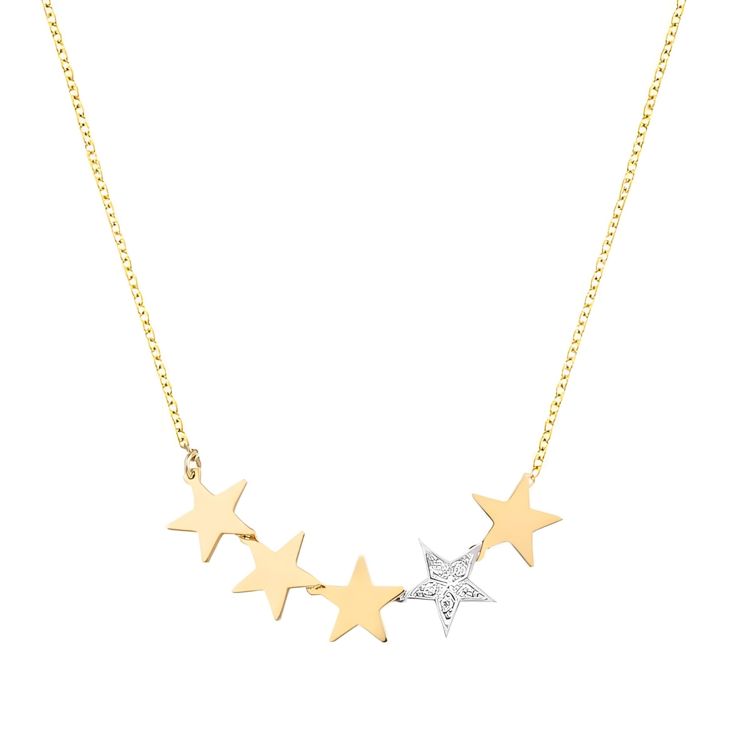 14K GOLD NECKLACE WITH STARS AND DIAMONDS