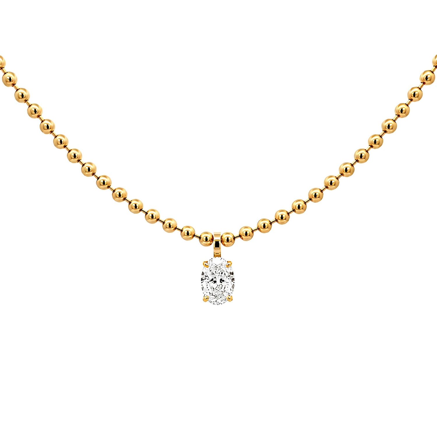 18K GOLD NECKLACE WITH OVAL BRILLIANT CUT DIAMOND & GIA CERTIFICATE