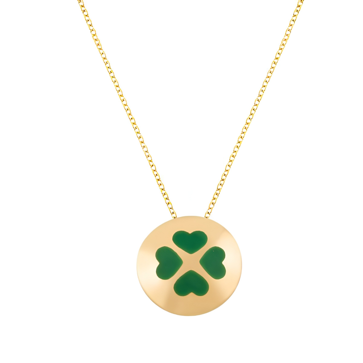 14K GOLD NECKLACE WITH GREEN CERAMIC FOUR-LEAF CLOVER