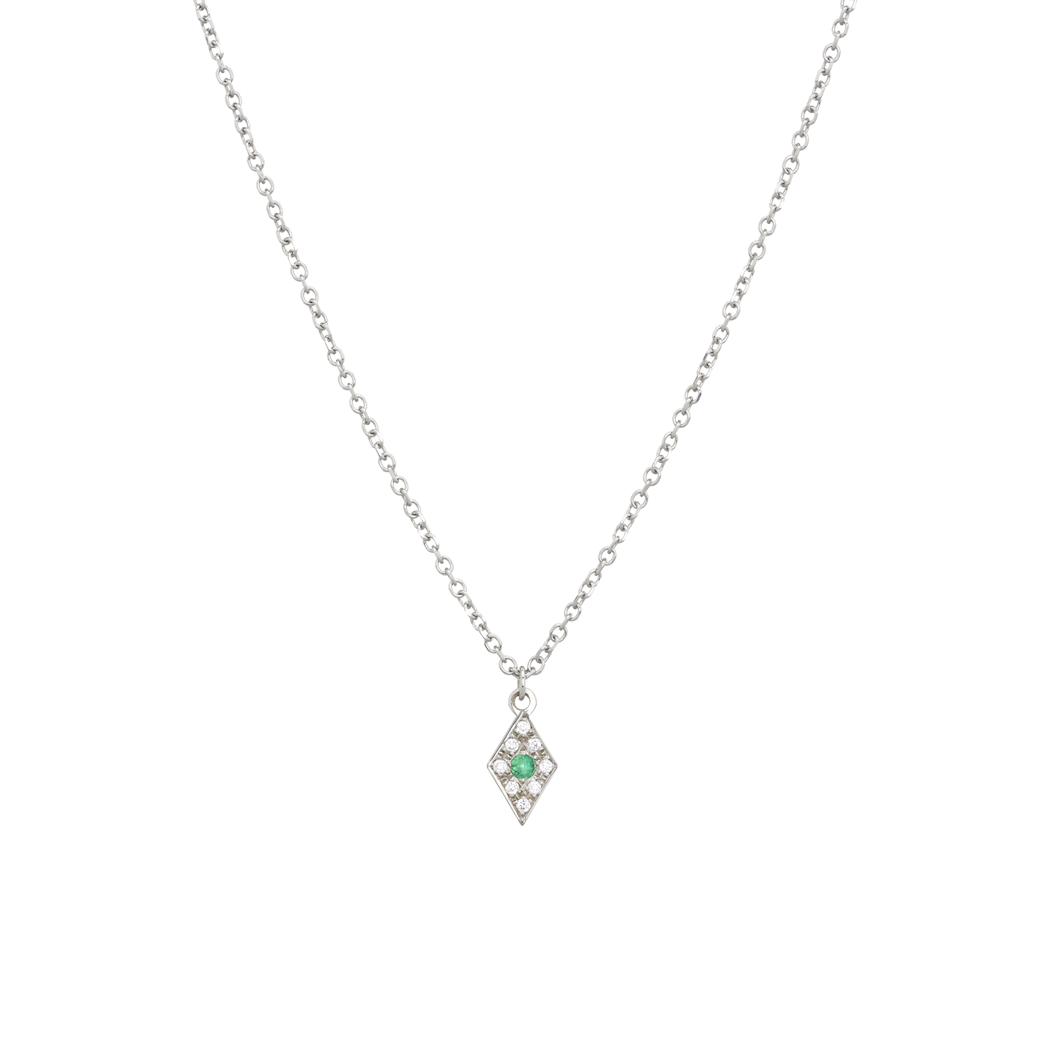 NECKLACE IN WHITE GOLD K14 WITH EMERALD AND DIAMONDS