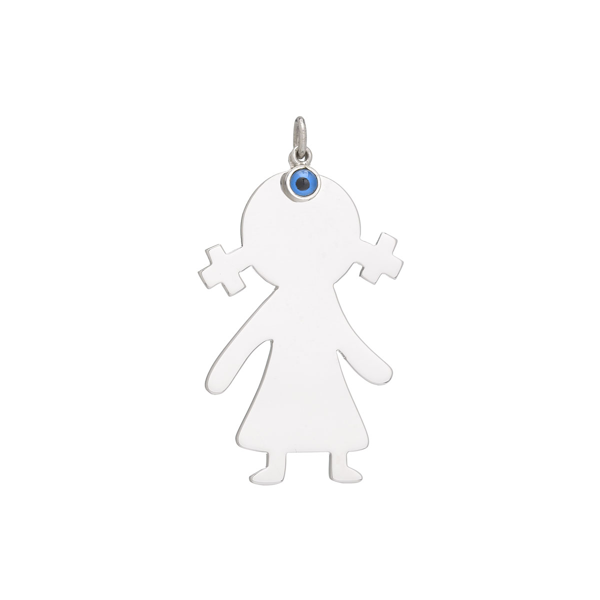K18 WHITE GOLD GIRL FIGURE PENDANT WITH EVIL EYE