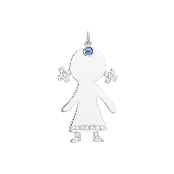 GIRL FIGURE DIAMOND PENDANT 18K WHITE GOLD