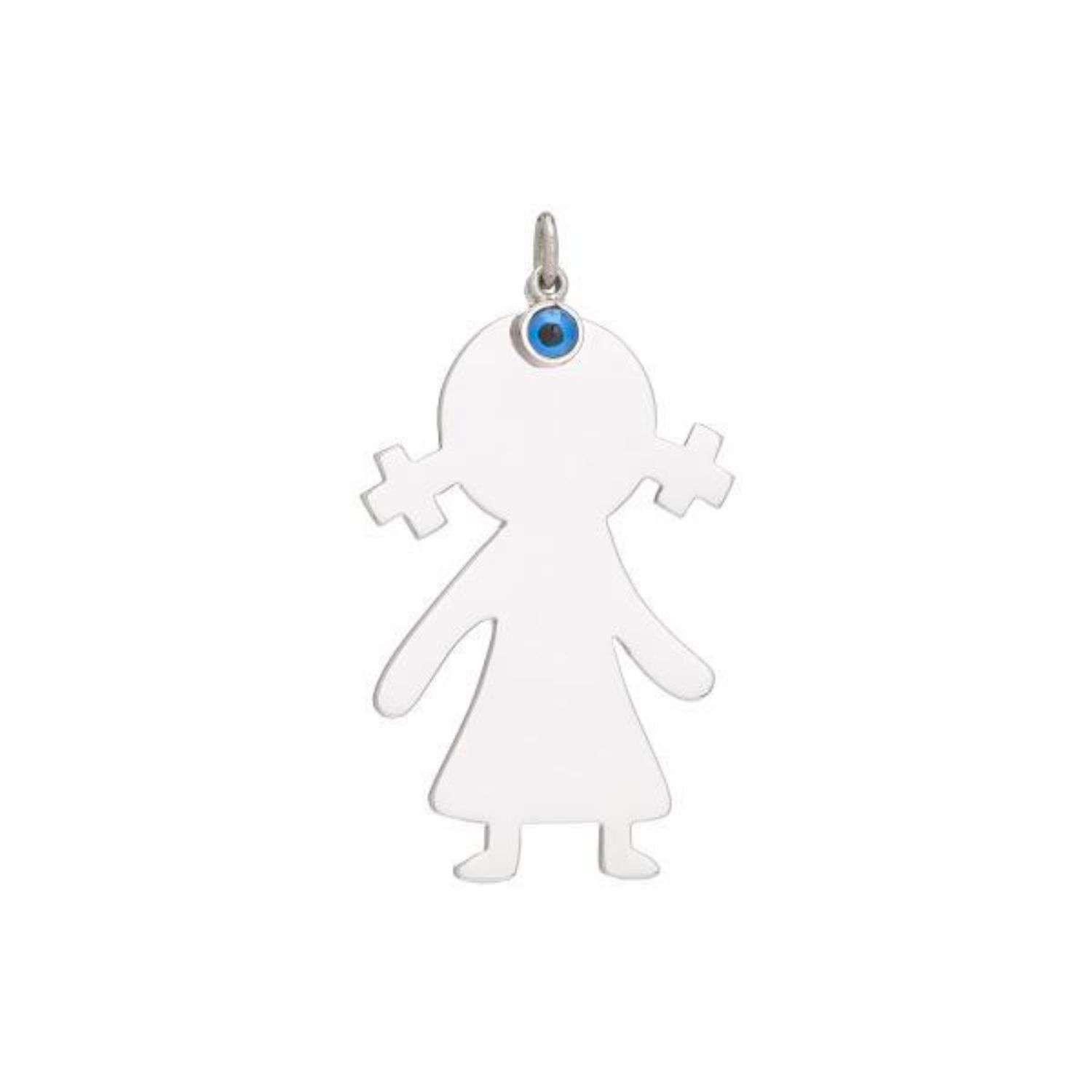 18K WHITE GOLD GIRL FIGURE PENDANT WITH EVIL EYE