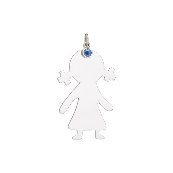 GIRL FIGURE PENDANT WITH EVIL EYE K18 WHITE GOLD