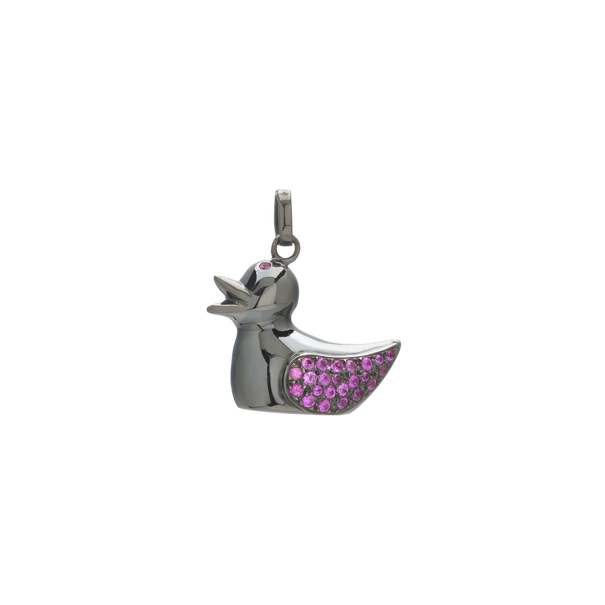 DUCKLING PENDANT WITH PINK SAPPHIRES K18 BLACKENED GOLD