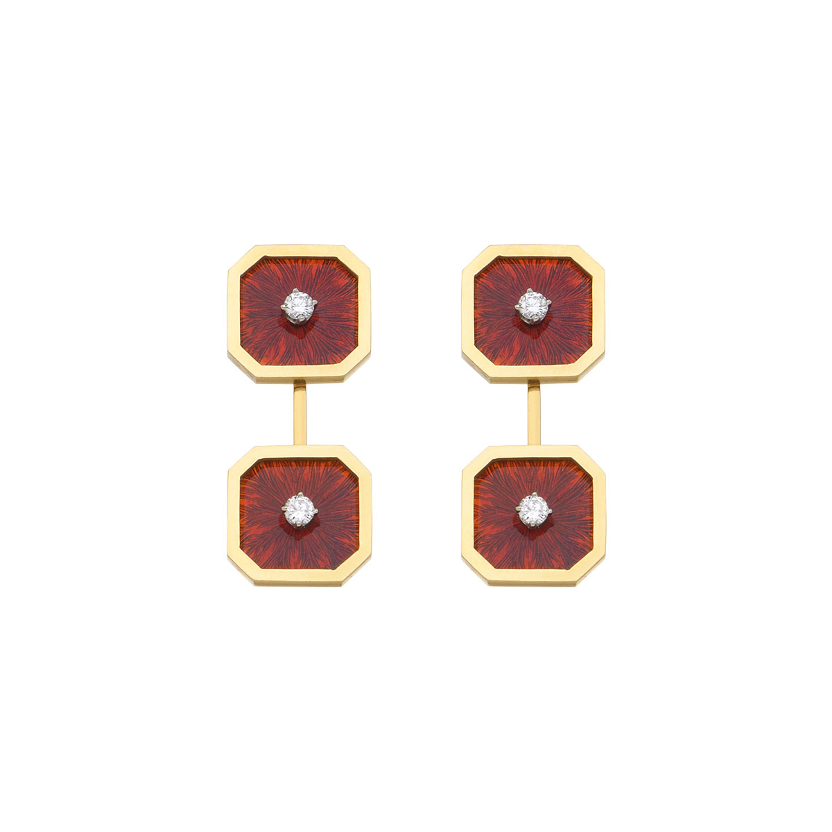 DIAMOND CUFFLINKS WITH ENAMEL K18 YELLOW GOLD