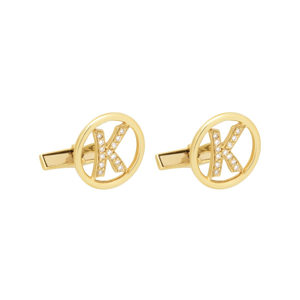 K18 YELLOW GOLD DIAMOND CUFFLINKS WITH INITIALS -K-