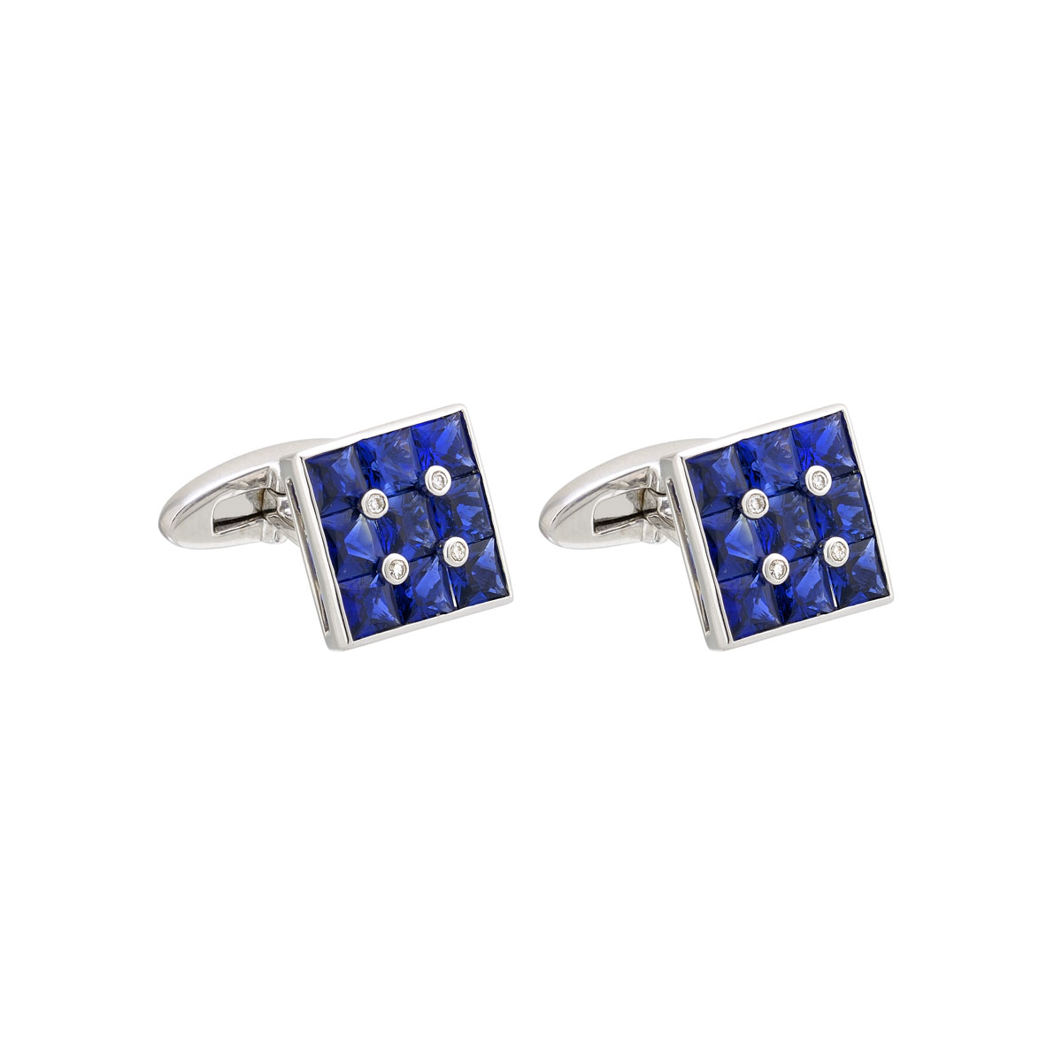 DIAMOND CUFFLINKS WITH SAPPHIRES 18K WHITE GOLD