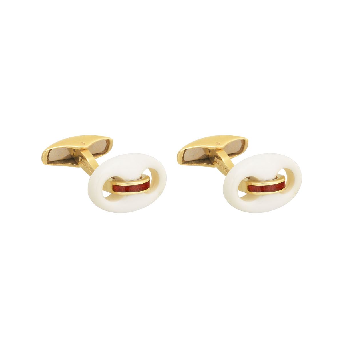 K18 YELLOW GOLD CUFFLINKS WITH AGATE AND ENAMEL