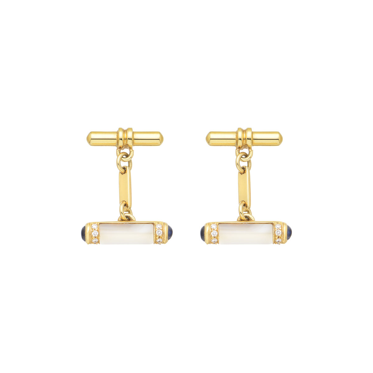 DIAMOND CUFFLINKS WITH SAPPHIRES K18 YELLOW GOLD