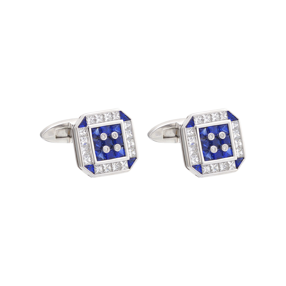 DIAMOND CUFFLINKS WITH SAPPHIRES 18K WHITE GOLD