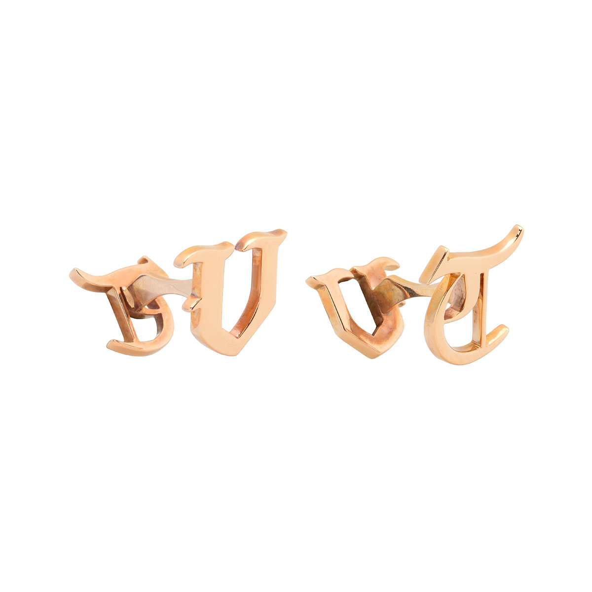 K18 ROSE GOLD CUFFLINKS WITH INITIALS -T- AND -V-