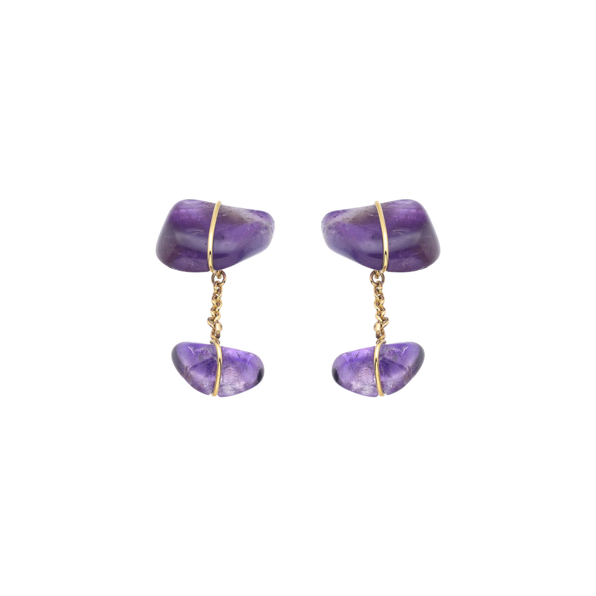 CUFFLINKS WITH AMETHYST K14 YELLOW GOLD