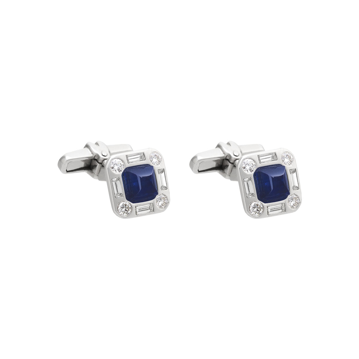 DIAMOND CUFFLINKS WITH SAPPHIRES 18K WHITE GOLD