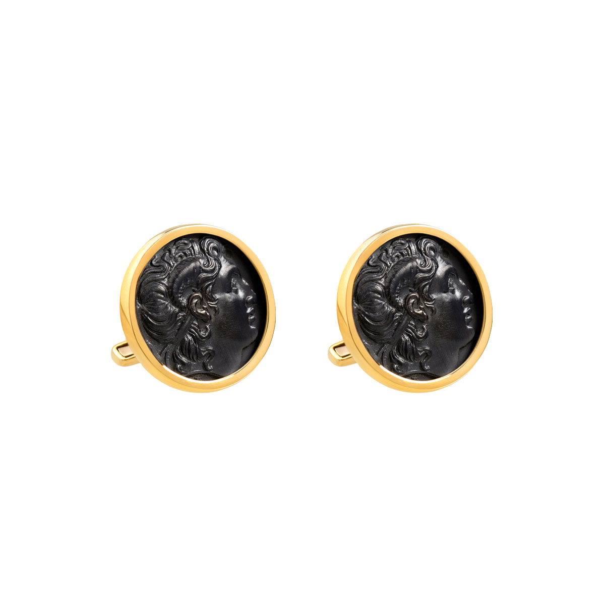 CUFFLINKS K14 YELLOW GOLD WITH SILVER COINS