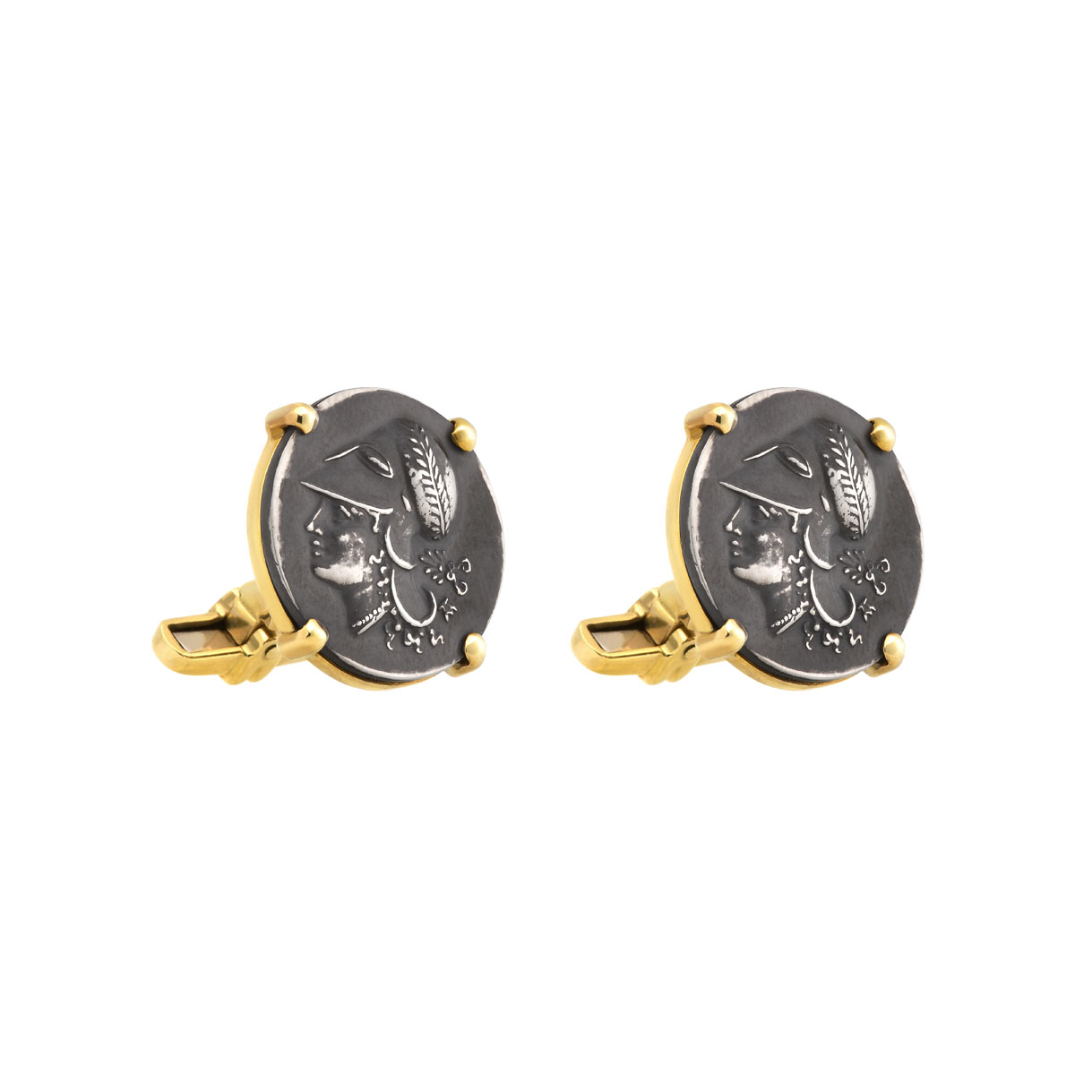 CUFFLINKS K18 YELLOW GOLD WITH SILVER COINS