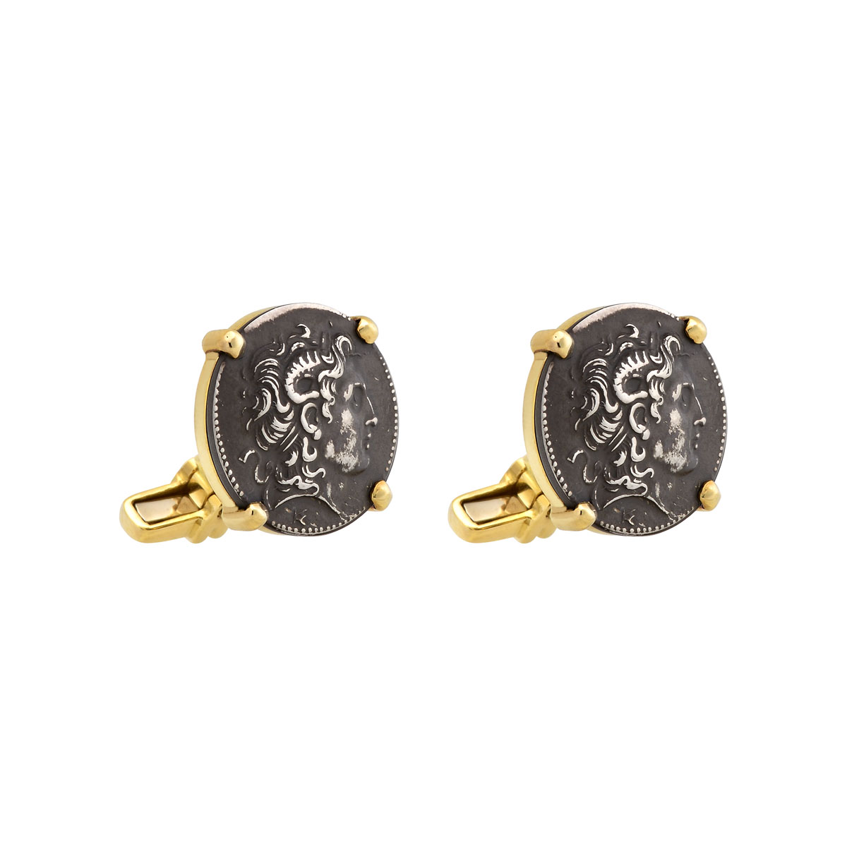 CUFFLINKS K18 YELLOW GOLD WITH SILVER COINS