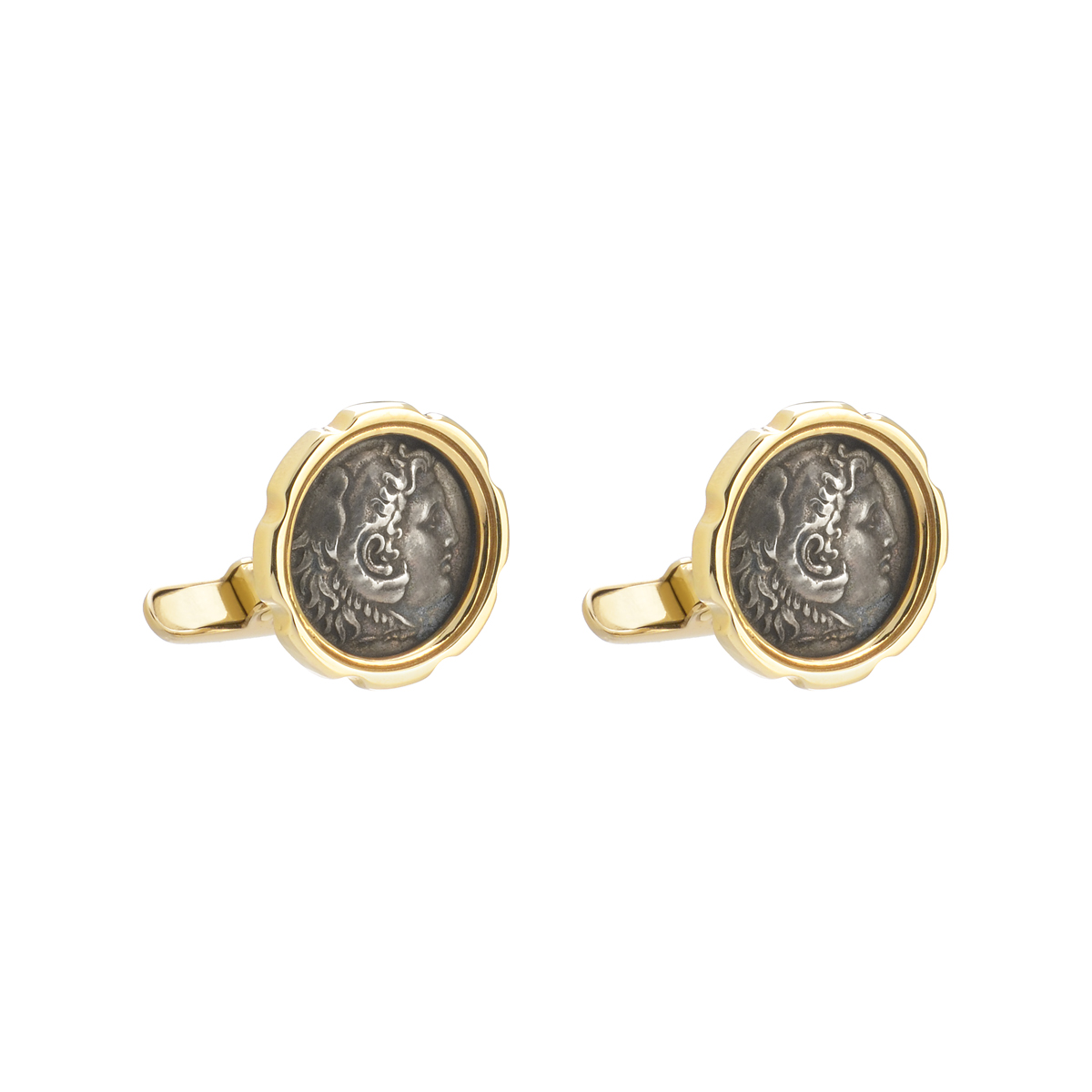YELLOW GOLD CUFFLINKS K14 WITH SILVER COINS
