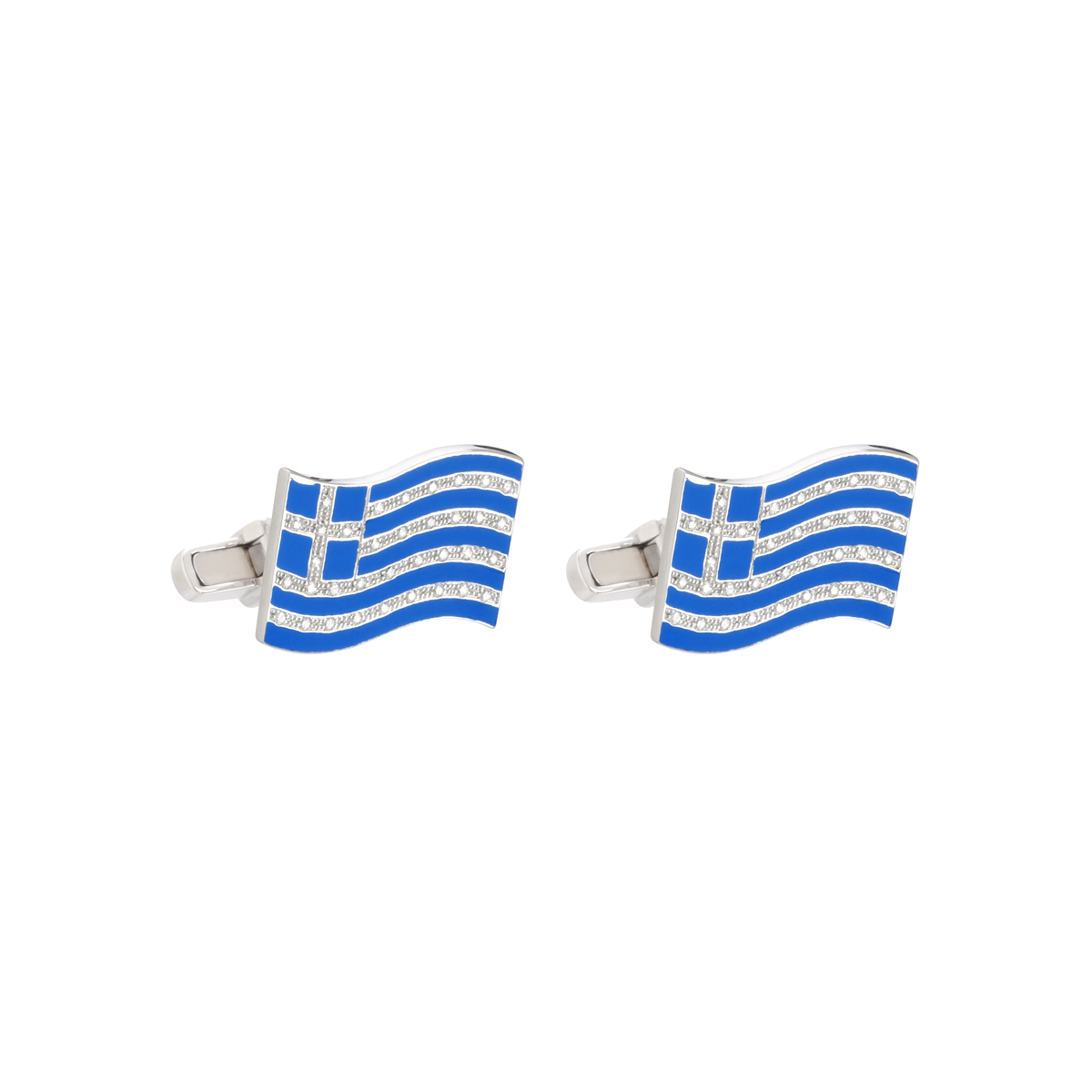 WHITE GOLD CUFFLINKS K14 WITH GREEK FLAG AND DIAMONDS