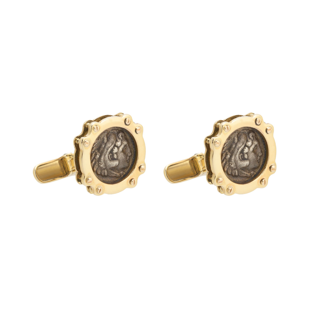 K14 YELLOW GOLD CUFFLINKS WITH SILVER COINS