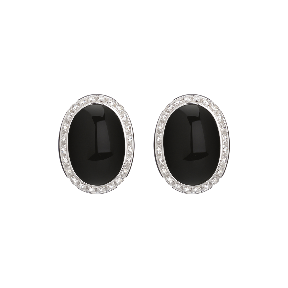 K18 WHITE GOLD DIAMOND EARRINGS WITH ONYX