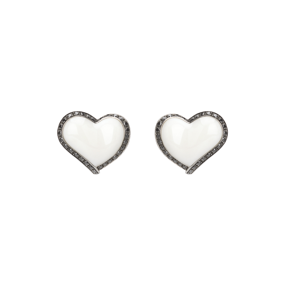 EARRINGS HEARTS WITH WHITE AGATE AND DIAMONDS