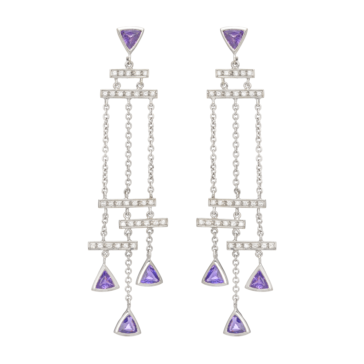 K18 WHITE GOLD DIAMOND EARRINGS WITH PURPLE SAPPHIRES