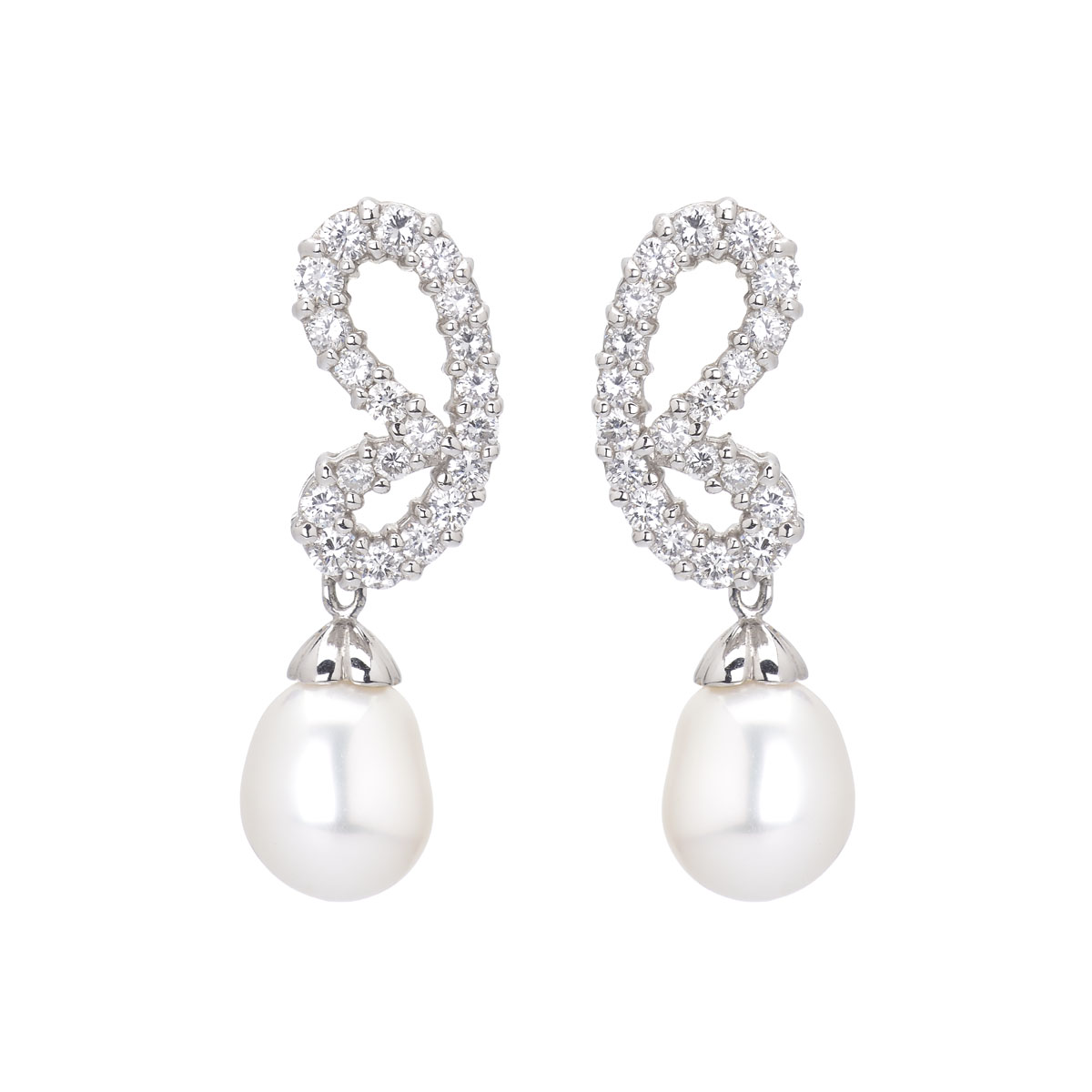 K18 WHITE GOLD HEART DIAMOND EARRINGS WITH PEARLS